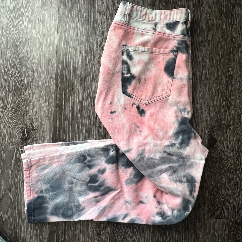 Wide leg tie dye denim jeans